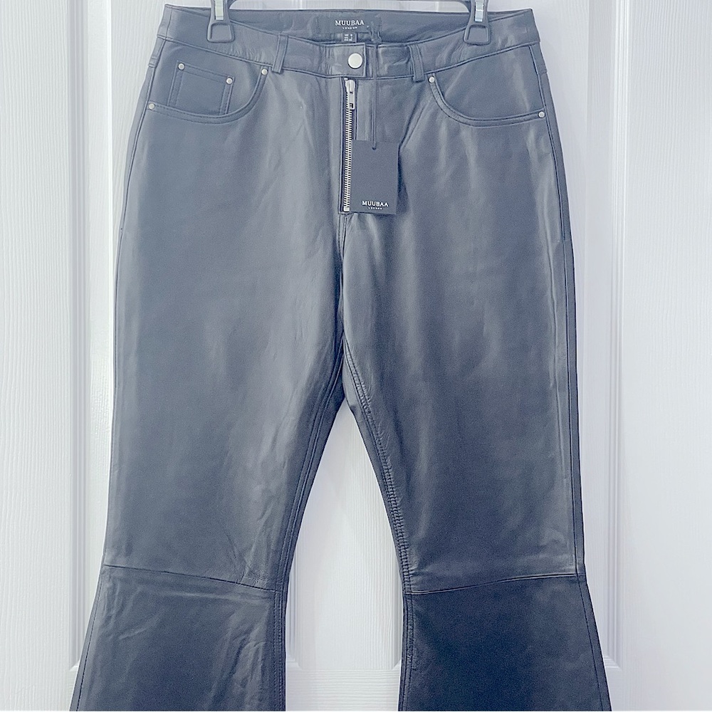 MUUBAA -Black Fine Leather Flare Trousers